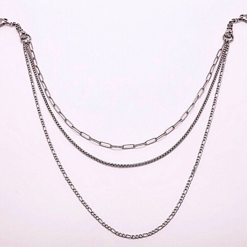 Handmade Triple Layer Gunmetal Silver Mask Chain Necklace